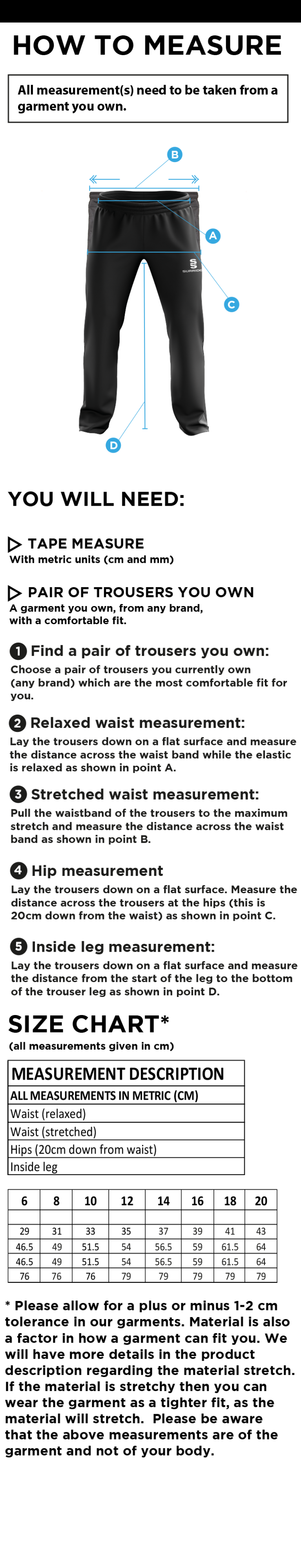 Kingswinford - Women's Ripstop Track Pant - Size Guide