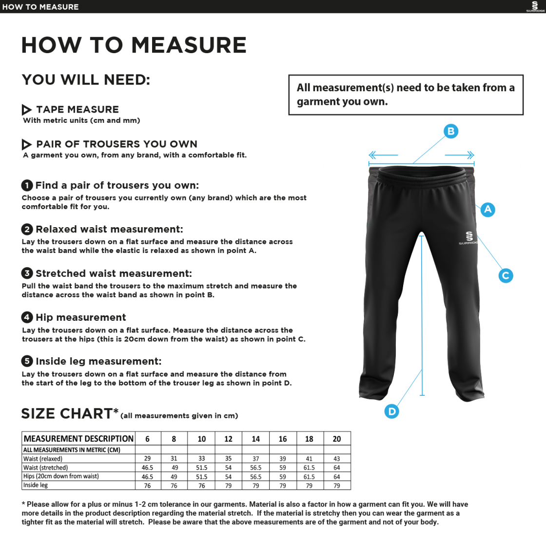 Kingswinford - Poplin Track Pant - Women's Fit - Size Guide