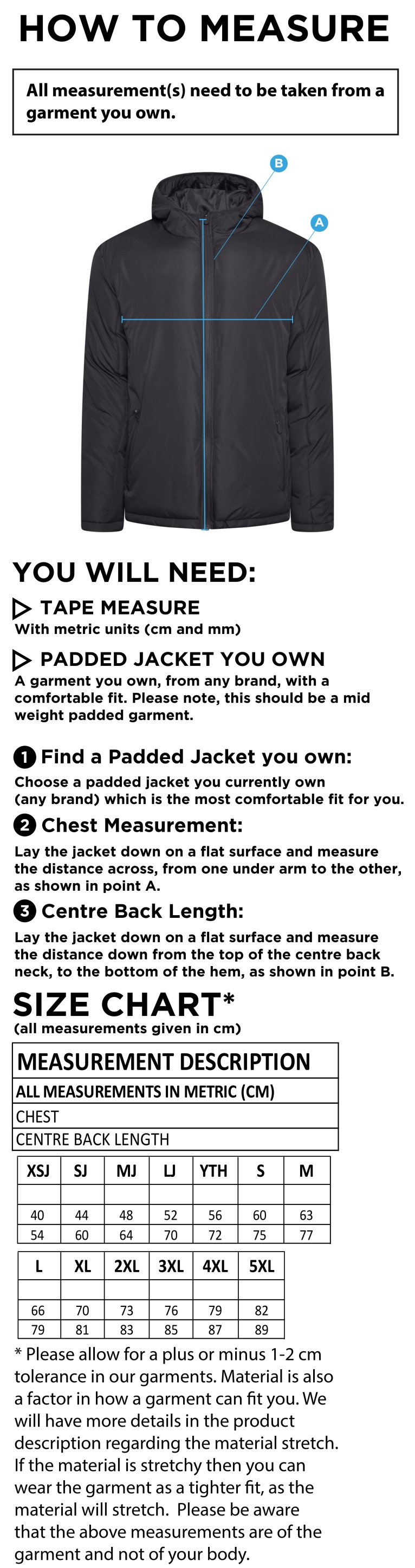 Kingswinford - Ct Padded Jacket - Size Guide