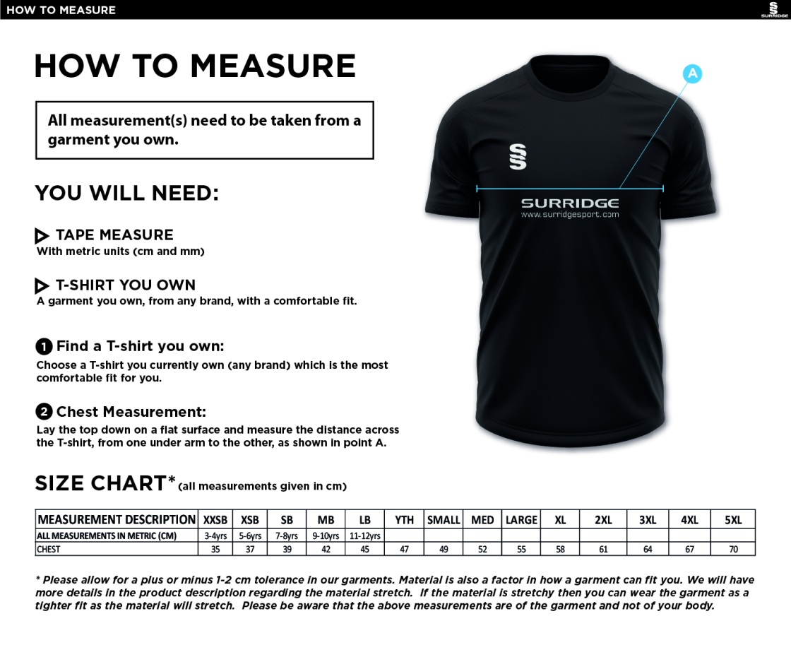 Kingswinford - Dual Gym T-shirt - Size Guide