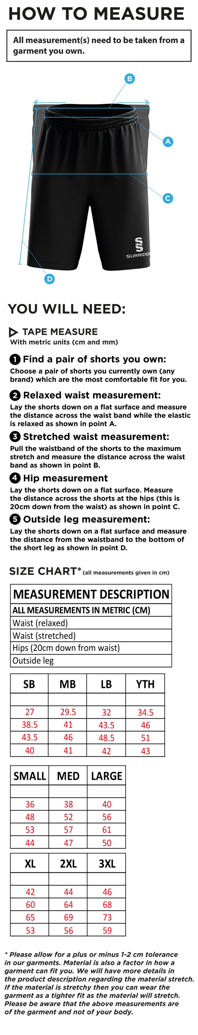 kingswinford - Blade Training Shorts - Size Guide