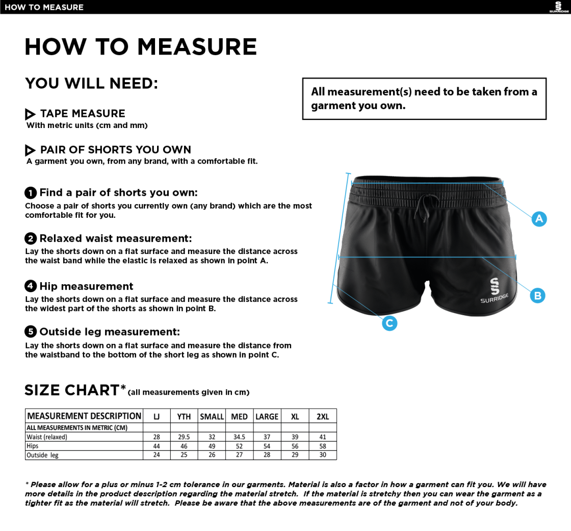 Kingswinford - Women's Dual Active Short - Size Guide