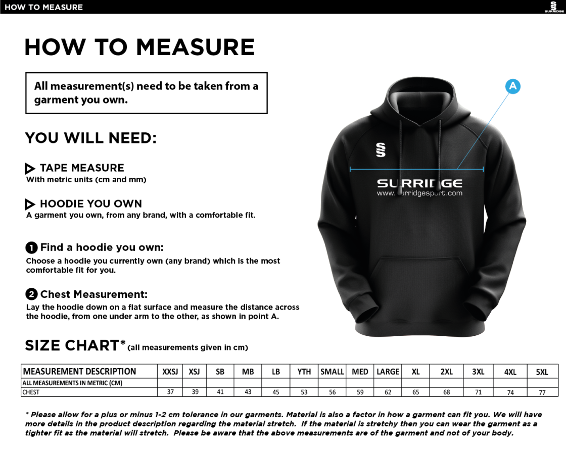 Kingswinford - Fuse Hoody - Size Guide