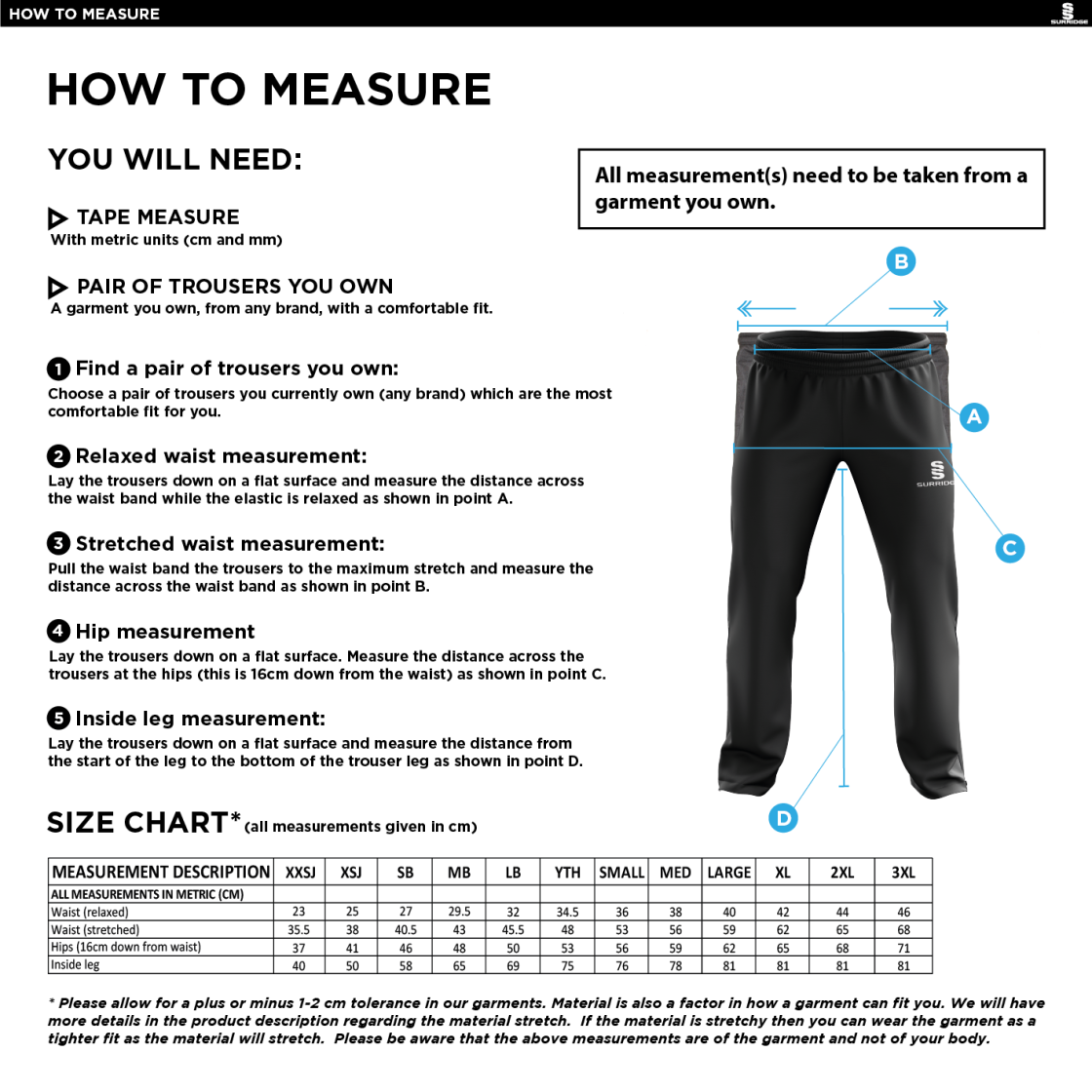 Kingswinford - Poplin Track Pant - Men's Fit - Size Guide